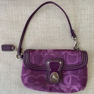 Coach small clutch wristlet purple fabric